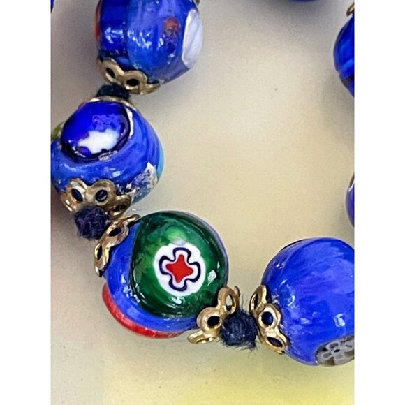 Vintage 1950s Italy Millefiori Hand knotted Glass Blue Beaded Necklace - Picture 16 of 16